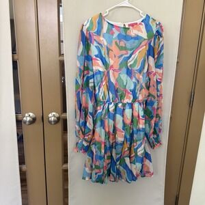 Flying Tomato Womens Large Multicolor Long Sleeve Abstract Print  Dress‎